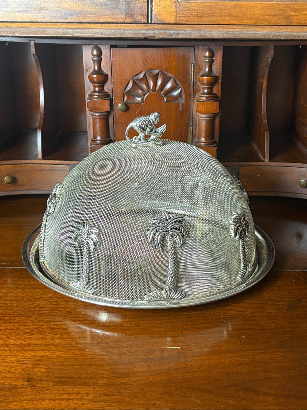 1980's Godinger Mesh Monkey And Palm Tree "Shoo-fly" Picnic Dome 2 Piece